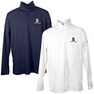 navy and white Under Armour long sleeve performance 1/4 zips